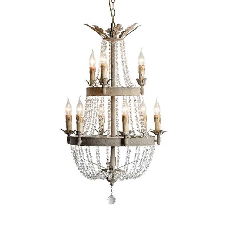 Lustre de plafond moderniste à 2 niveaux en cristal clair, luminaire suspendu à 9 têtes avec goutte globale Clearhalo