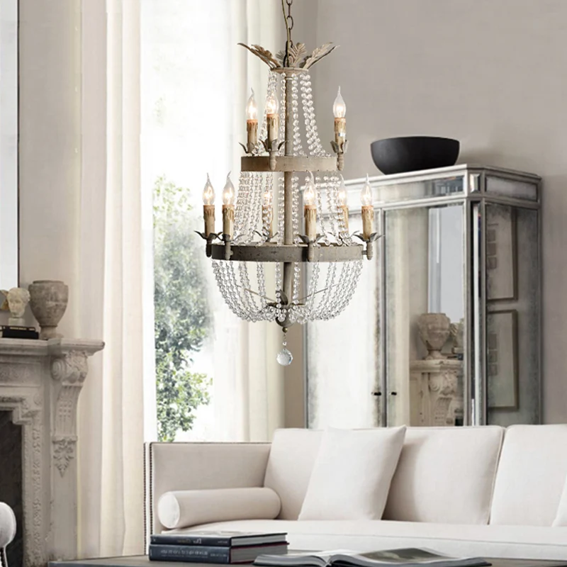Lustre de plafond moderniste à 2 niveaux en cristal clair, luminaire suspendu à 9 têtes avec goutte globale Clearhalo