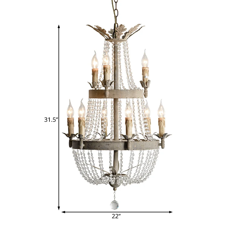 Lustre de plafond moderniste à 2 niveaux en cristal clair, luminaire suspendu à 9 têtes avec goutte globale Clearhalo