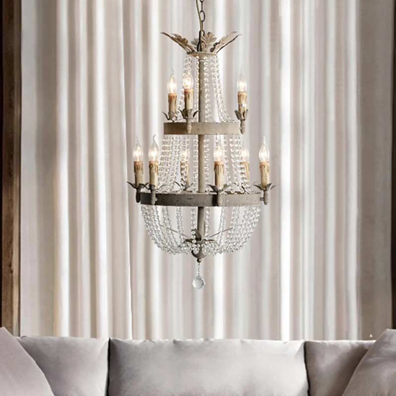 Lustre de plafond moderniste à 2 niveaux en cristal clair, luminaire suspendu à 9 têtes avec goutte globale Clearhalo