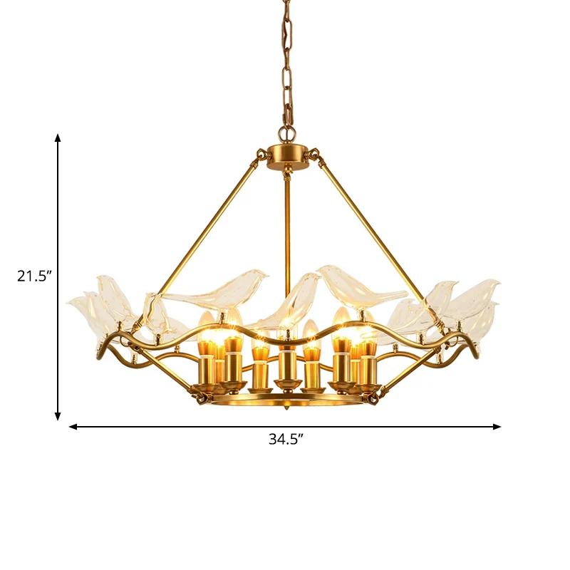 Lustre de plafond ondulé avec abat-jour en cristal transparent, éclairage suspendu à 9 lumières du milieu du siècle en lai...