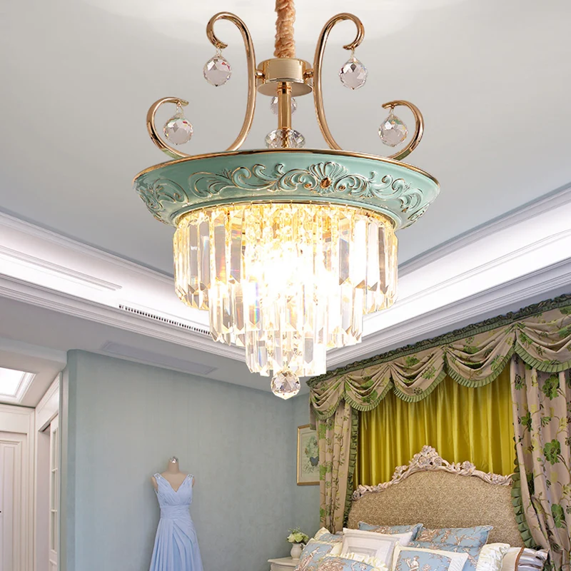 Lustre de plafond à plusieurs niveaux à 3 ampoules, luminaire suspendu en cristal moderniste, blanc/vert Clearhalo