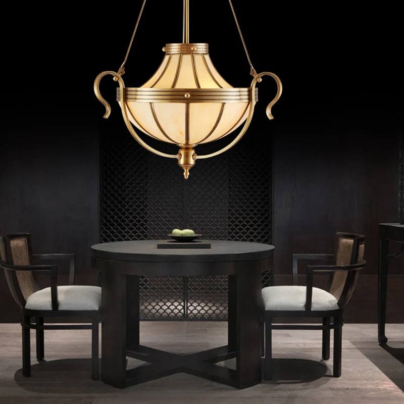 Lustre de plafond en pot à 3 ampoules, luminaire suspendu en verre givré opale rustique en laiton Clearhalo