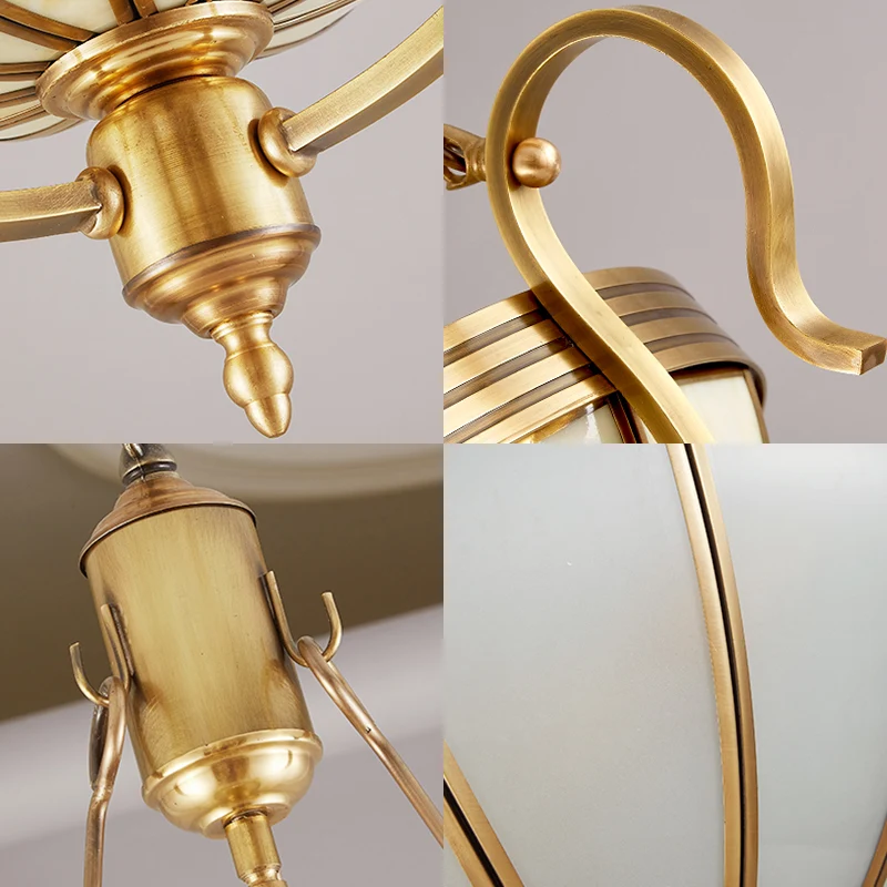 Lustre de plafond en pot à 3 ampoules, luminaire suspendu en verre givré opale rustique en laiton Clearhalo