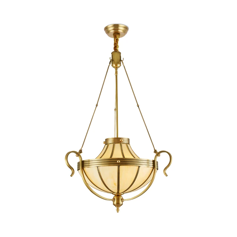 Lustre de plafond en pot à 3 ampoules, luminaire suspendu en verre givré opale rustique en laiton Clearhalo