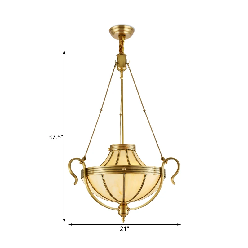 Lustre de plafond en pot à 3 ampoules, luminaire suspendu en verre givré opale rustique en laiton Clearhalo
