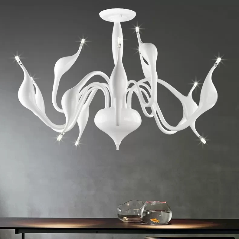 Lustre de plafond de salon à 12/18 lumières avec abat-jour en acrylique cygne, Suspension blanche Clearhalo