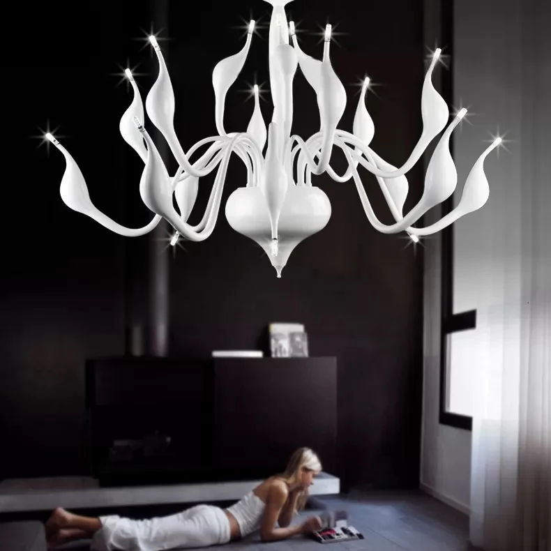 Lustre de plafond de salon à 12/18 lumières avec abat-jour en acrylique cygne, Suspension blanche Clearhalo