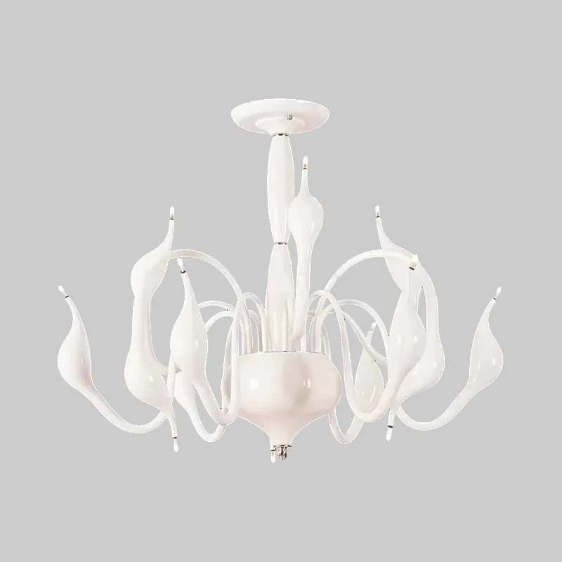 Lustre de plafond de salon à 12/18 lumières avec abat-jour en acrylique cygne, Suspension blanche Clearhalo