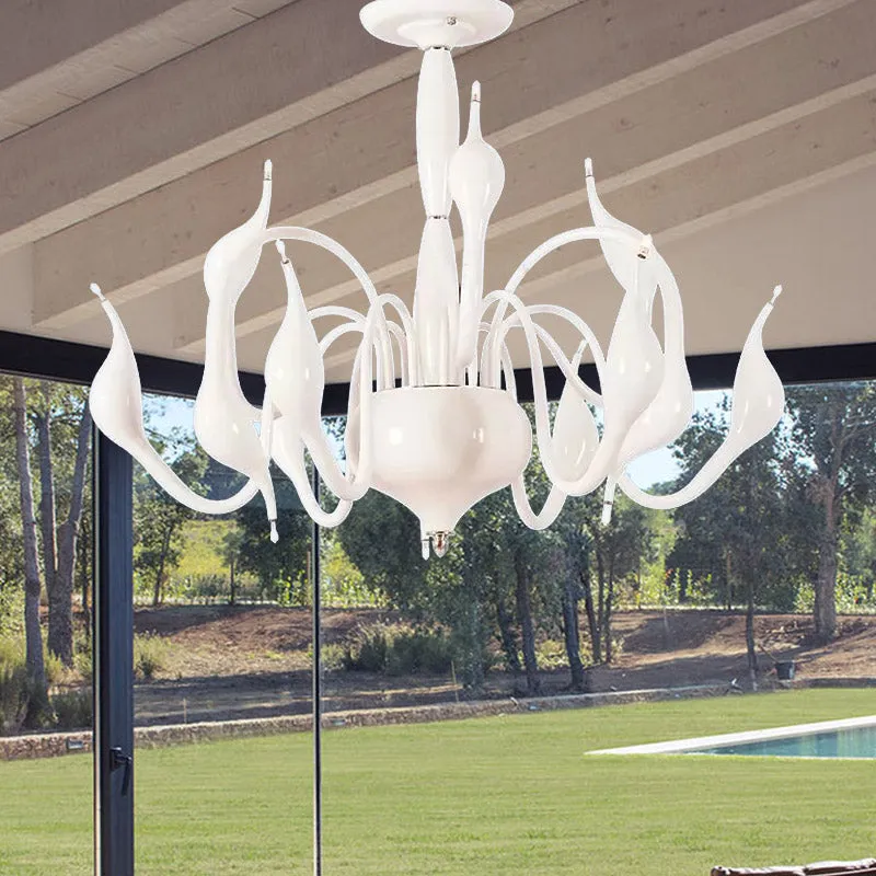 Lustre de plafond de salon à 12/18 lumières avec abat-jour en acrylique cygne, Suspension blanche Clearhalo