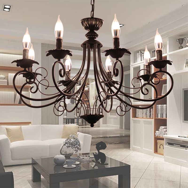 Lustre de plafond Starburst finition noir/blanc, luminaire traditionnel en métal à 3/6/8 têtes pour salon Clearhalo