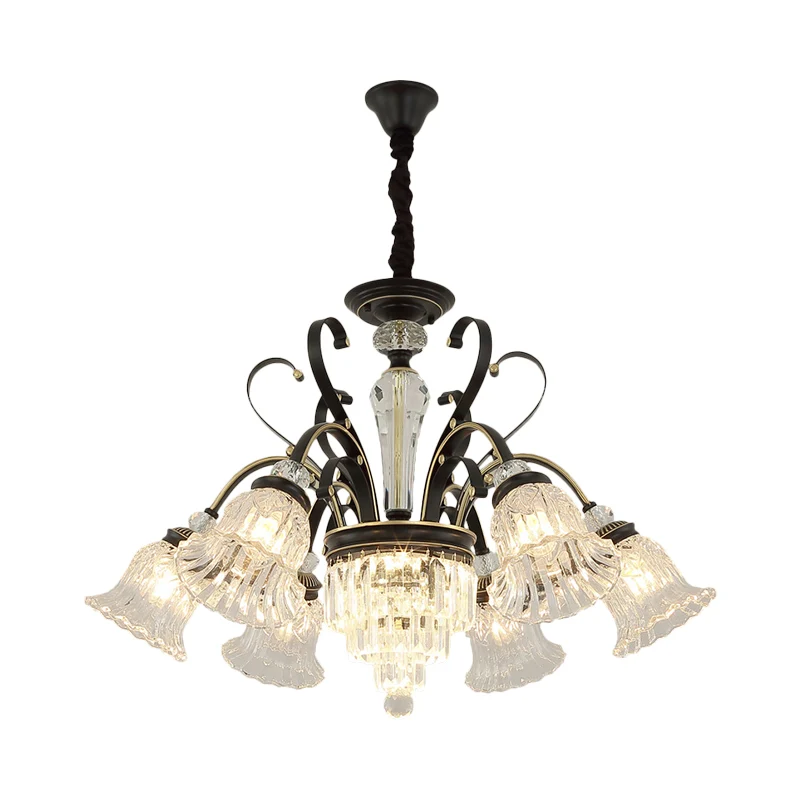 Lustre de plafond en verre biseauté, cristal noir, cloche, 6/8 têtes, Kit de suspension traditionnel Clearhalo