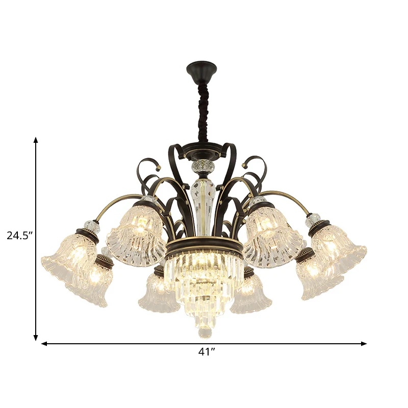 Lustre de plafond en verre biseauté, cristal noir, cloche, 6/8 têtes, Kit de suspension traditionnel Clearhalo
