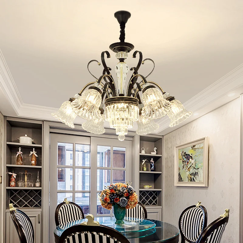 Lustre de plafond en verre biseauté, cristal noir, cloche, 6/8 têtes, Kit de suspension traditionnel Clearhalo