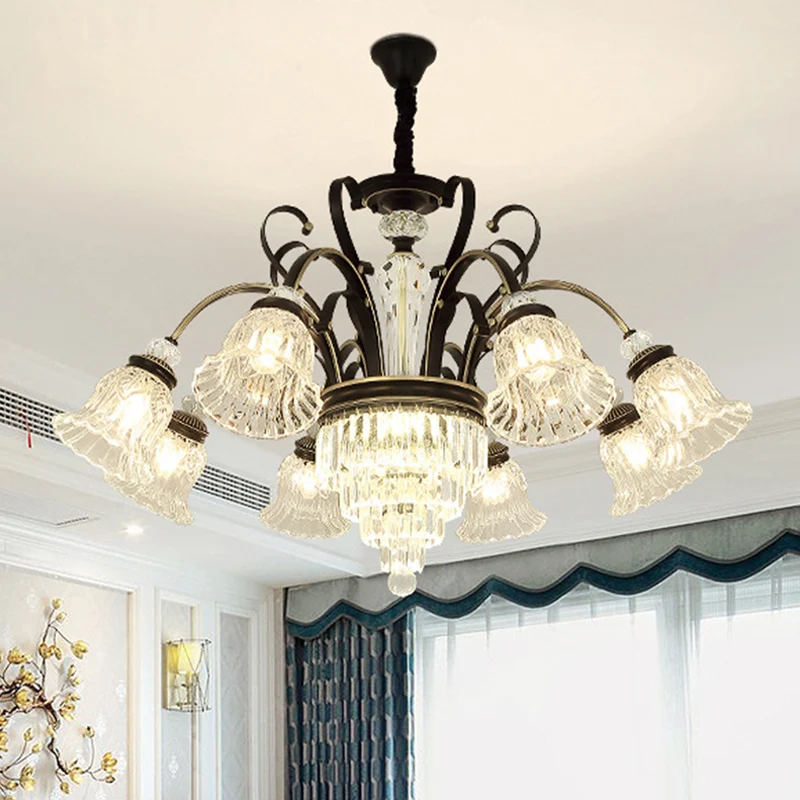 Lustre de plafond en verre biseauté, cristal noir, cloche, 6/8 têtes, Kit de suspension traditionnel Clearhalo