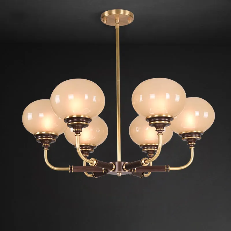 Lustre de plafond en verre dépoli, boule coloniale, 3/6 têtes, luminaire suspendu pour salle à manger, noir et or Clearhalo