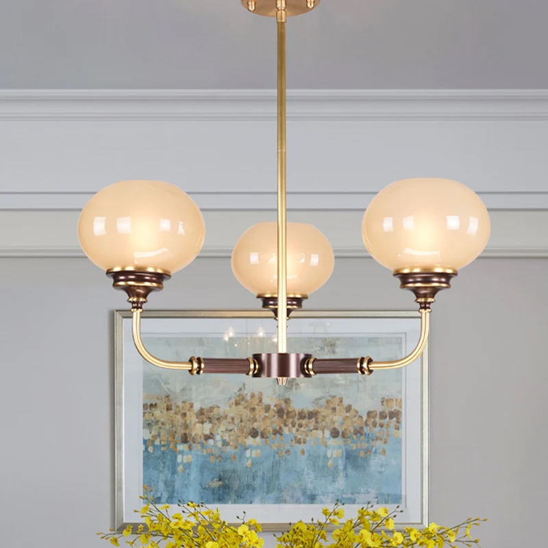 Lustre de plafond en verre dépoli, boule coloniale, 3/6 têtes, luminaire suspendu pour salle à manger, noir et or Clearhalo