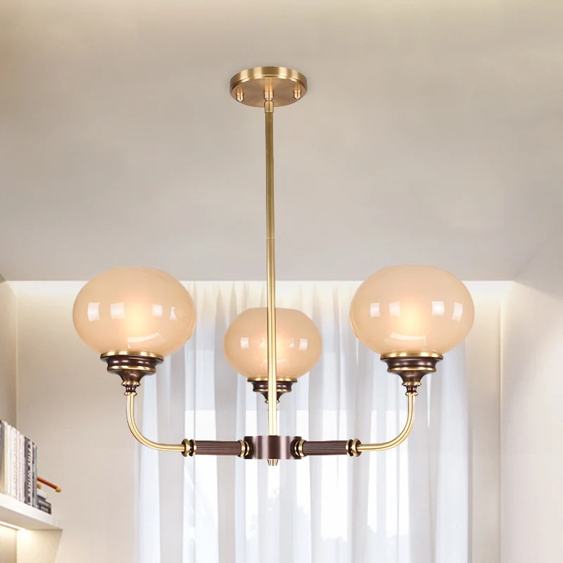 Lustre de plafond en verre dépoli, boule coloniale, 3/6 têtes, luminaire suspendu pour salle à manger, noir et or Clearhalo