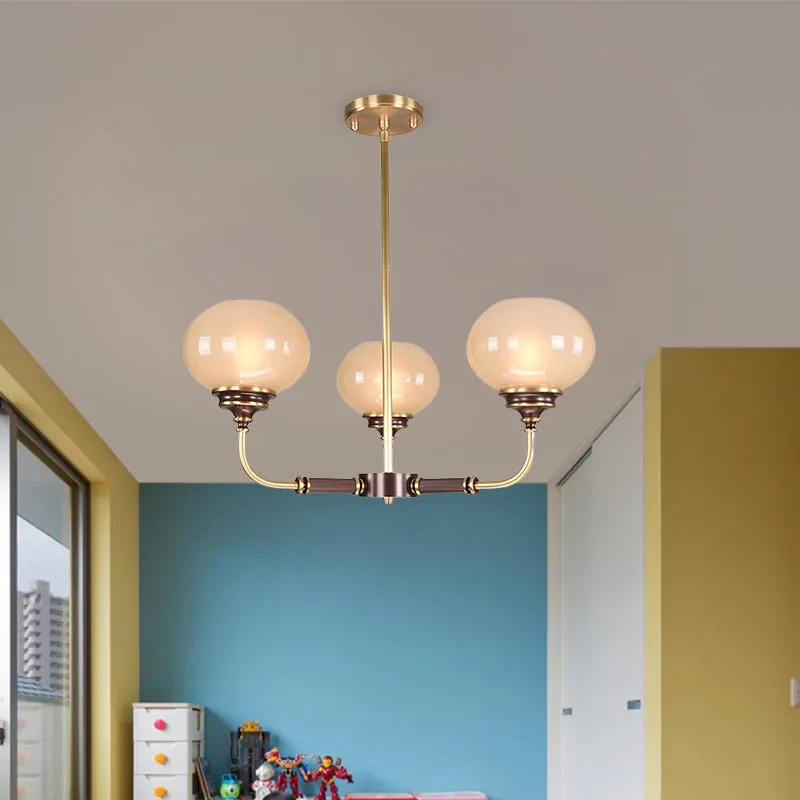 Lustre de plafond en verre dépoli, boule coloniale, 3/6 têtes, luminaire suspendu pour salle à manger, noir et or Clearhalo