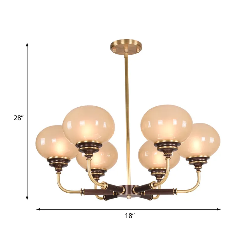 Lustre de plafond en verre dépoli, boule coloniale, 3/6 têtes, luminaire suspendu pour salle à manger, noir et or Clearhalo