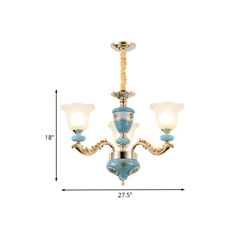 Lustre de plafond en verre opalin à 3/6 têtes, luminaire suspendu Vintage en forme florale bleue pour salle à manger avec...