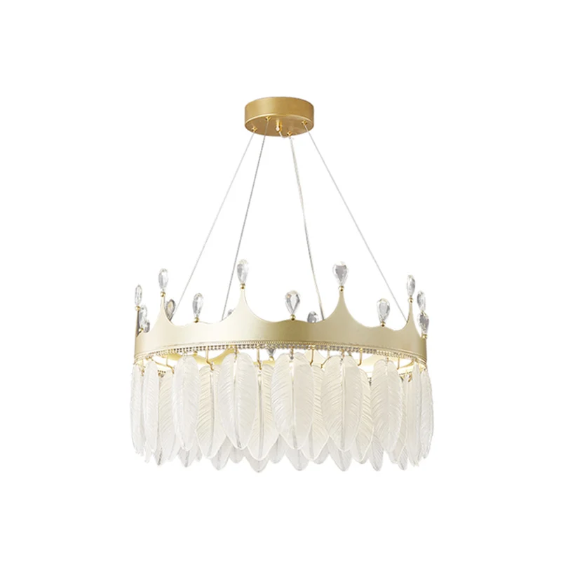 Lustre à plumes en cristal LED 3 couleurs, lustre moderne suspendu en forme de couronne avec abat-jour en plumes de verre...