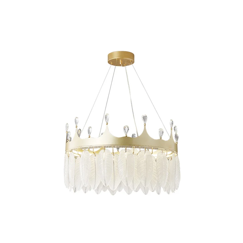 Lustre à plumes en cristal LED 3 couleurs, lustre moderne suspendu en forme de couronne avec abat-jour en plumes de verre...