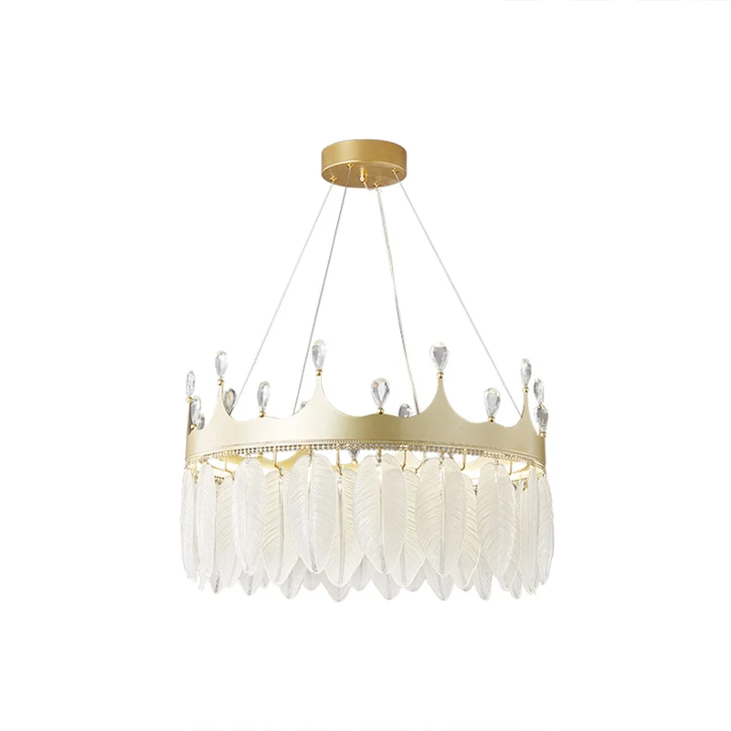 Lustre à plumes en cristal LED 3 couleurs, lustre moderne suspendu en forme de couronne avec abat-jour en plumes de verre...