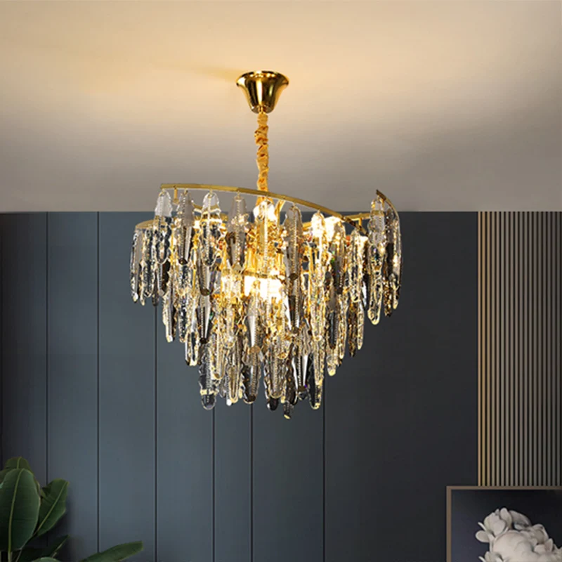 Lustre postmoderne en forme de feuille, cristal gris fumé, suspension de salon à 10 lumières Clearhalo