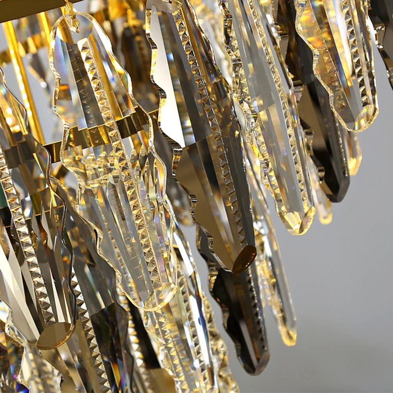 Lustre postmoderne en forme de feuille, cristal gris fumé, suspension de salon à 10 lumières Clearhalo
