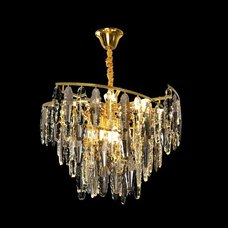 Lustre postmoderne en forme de feuille, cristal gris fumé, suspension de salon à 10 lumières Clearhalo
