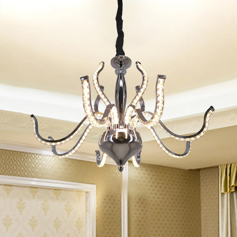 Lustre radical minimaliste en cristal LED chromé, suspension de plafond en lumière blanche chaude/chaud Clearhalo