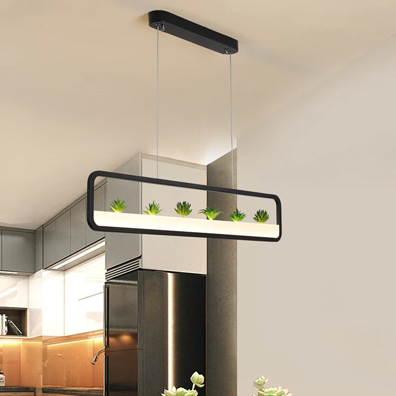 Lustre rectangulaire en acrylique pour salle à manger, plafonnier LED simple de 27,5/39 pouces de long, noir/blanc Clearhalo