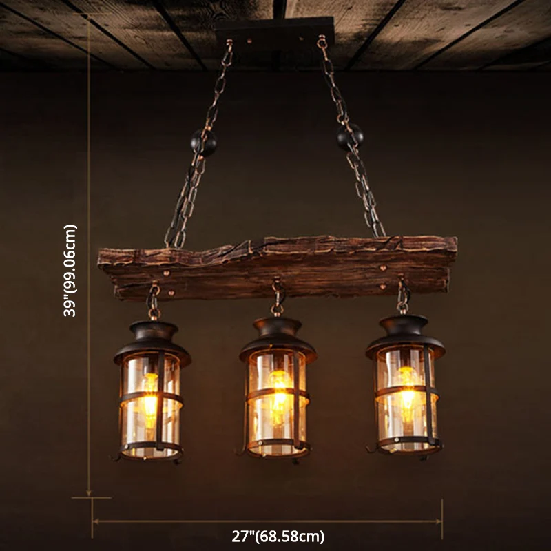 Lustre rectangulaire en bois, luminaire suspendu au plafond, pour Bar industriel, noir Clearhalo