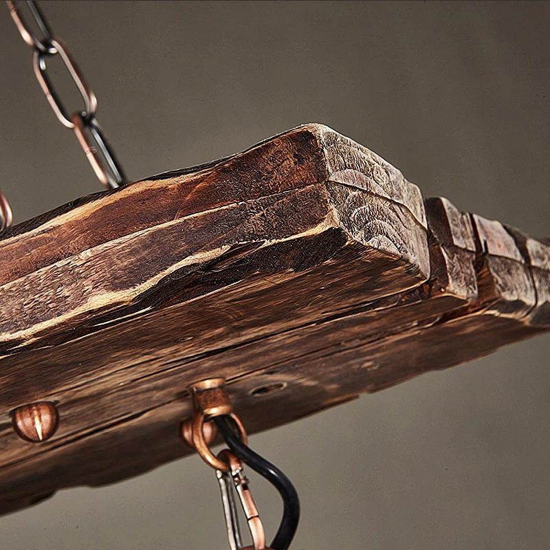 Lustre rectangulaire en bois, luminaire suspendu au plafond, pour Bar industriel, noir Clearhalo