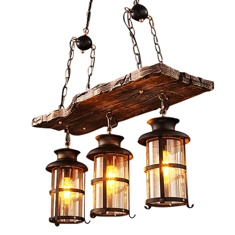 Lustre rectangulaire en bois, luminaire suspendu au plafond, pour Bar industriel, noir Clearhalo