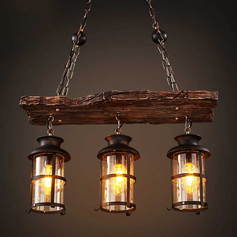 Lustre rectangulaire en bois, luminaire suspendu au plafond, pour Bar industriel, noir Clearhalo