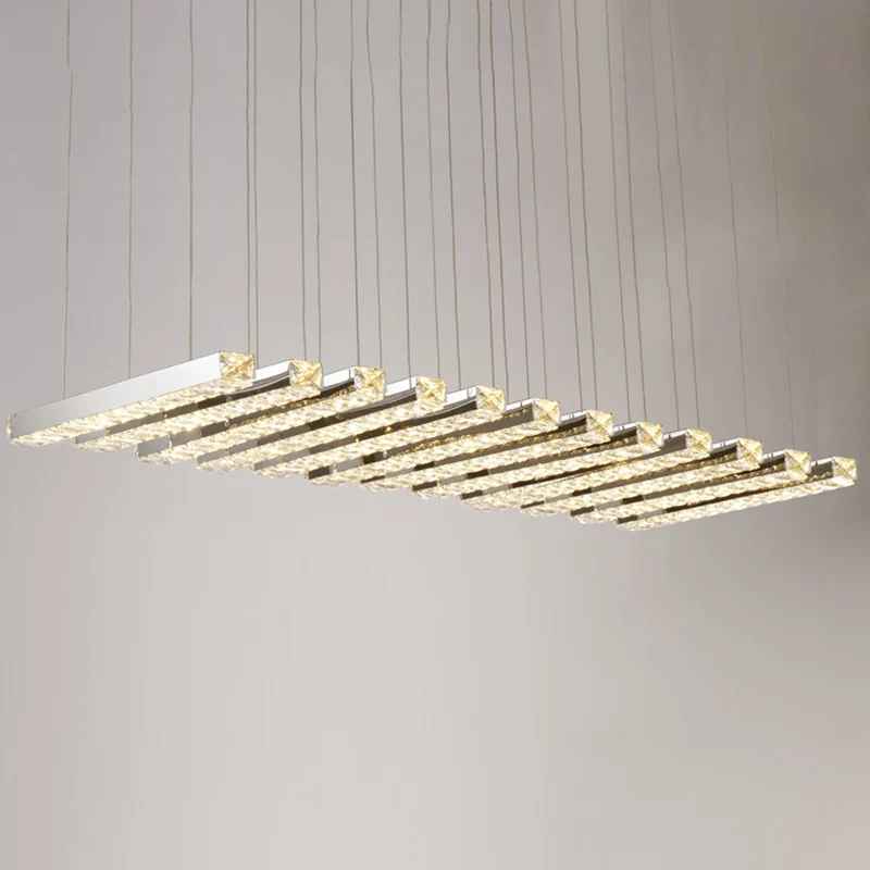 Lustre rectangulaire suspension minimaliste en cristal salle à manger LED suspension en acier inoxydable Clearhalo