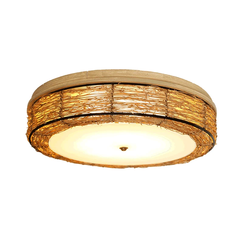 Lustre rond encastré traditionnel en rotin de 12,5"/16,5" de large à 5 ampoules en bois Clearhalo