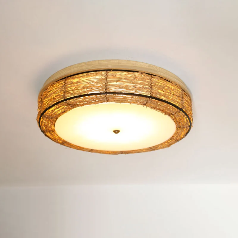 Lustre rond encastré traditionnel en rotin de 12,5"/16,5" de large à 5 ampoules en bois Clearhalo