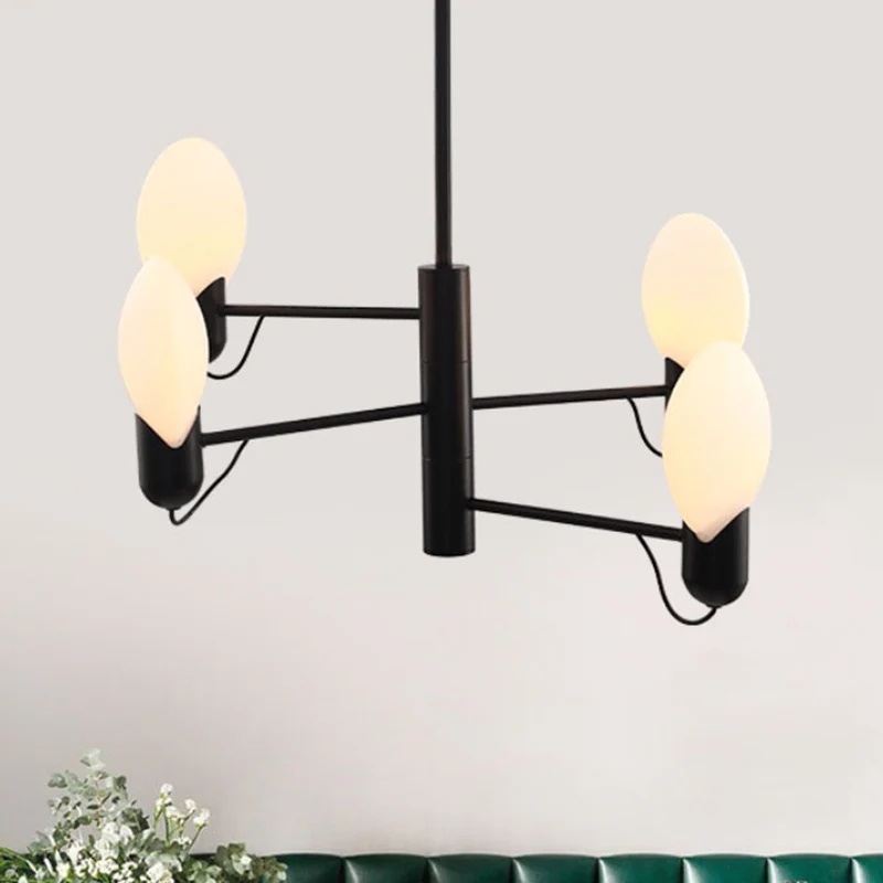 Lustre rond réglable à 4 lumières, luminaire suspendu moderne avec abat-jour en verre, noir/or Clearhalo