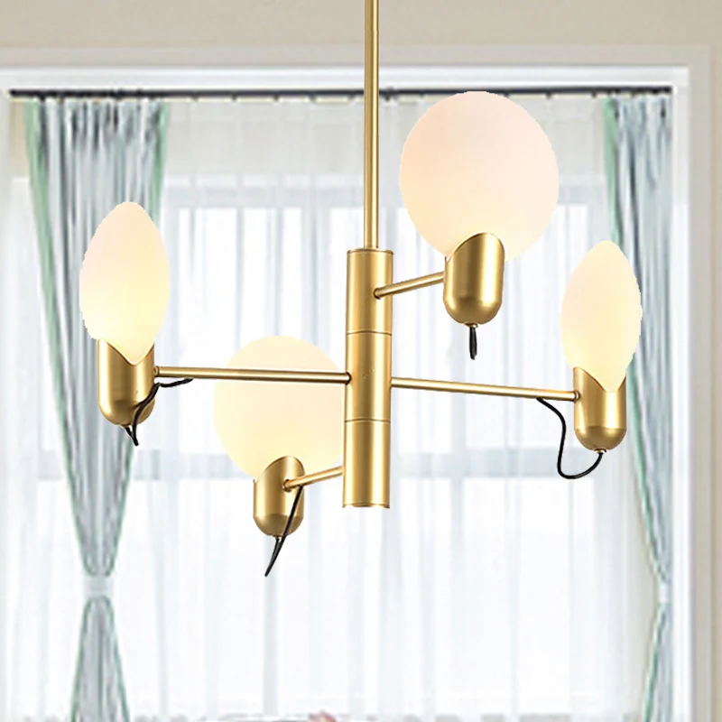 Lustre rond réglable à 4 lumières, luminaire suspendu moderne avec abat-jour en verre, noir/or Clearhalo