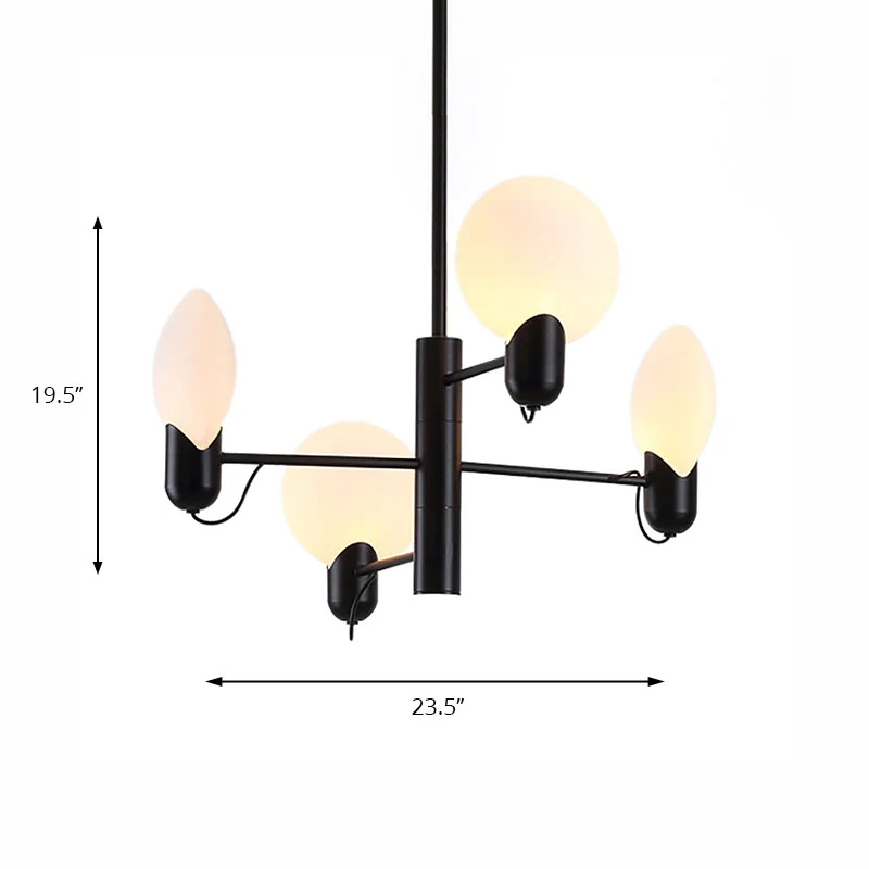 Lustre rond réglable à 4 lumières, luminaire suspendu moderne avec abat-jour en verre, noir/or Clearhalo
