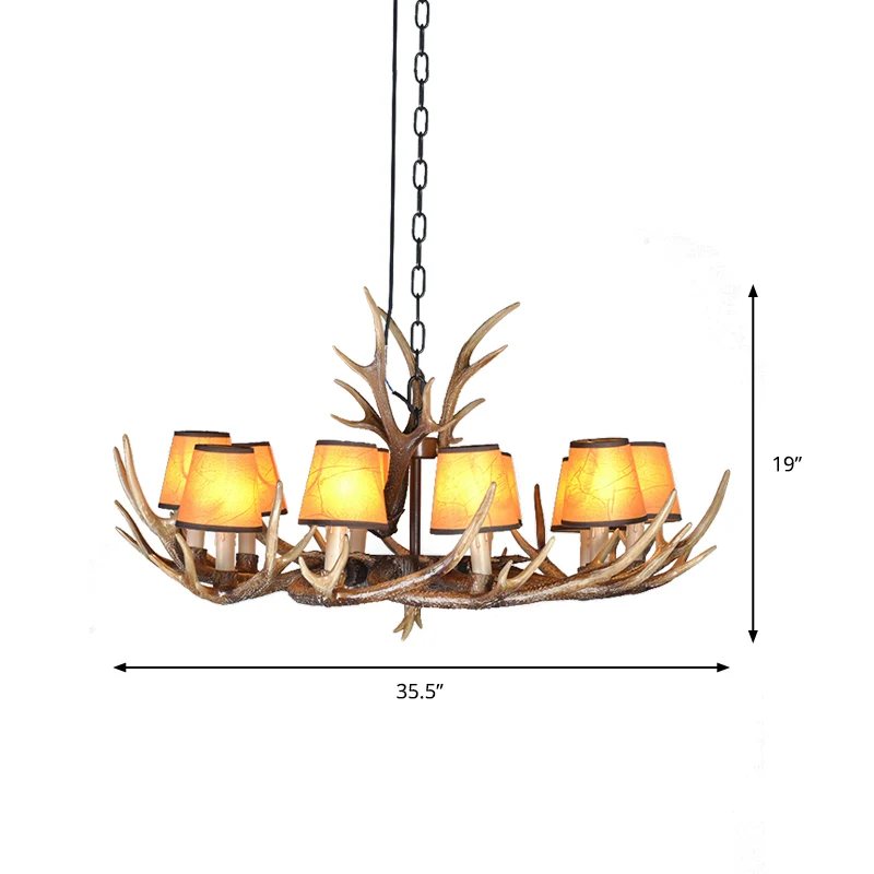 Lustre en résine à 4/6/8 lumières, lampe suspendue avec abat-jour en tissu, cône marron pour salle à manger Clearhalo