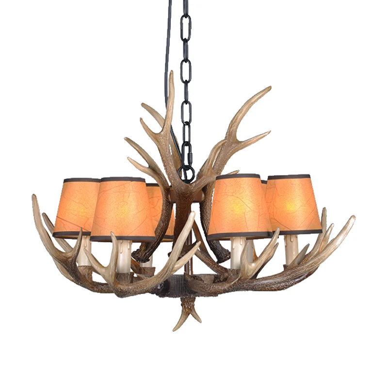 Lustre en résine à 4/6/8 lumières, lampe suspendue avec abat-jour en tissu, cône marron pour salle à manger Clearhalo