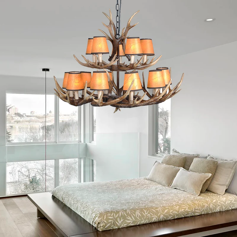 Lustre en résine à 4/6/8 lumières, lampe suspendue avec abat-jour en tissu, cône marron pour salle à manger Clearhalo