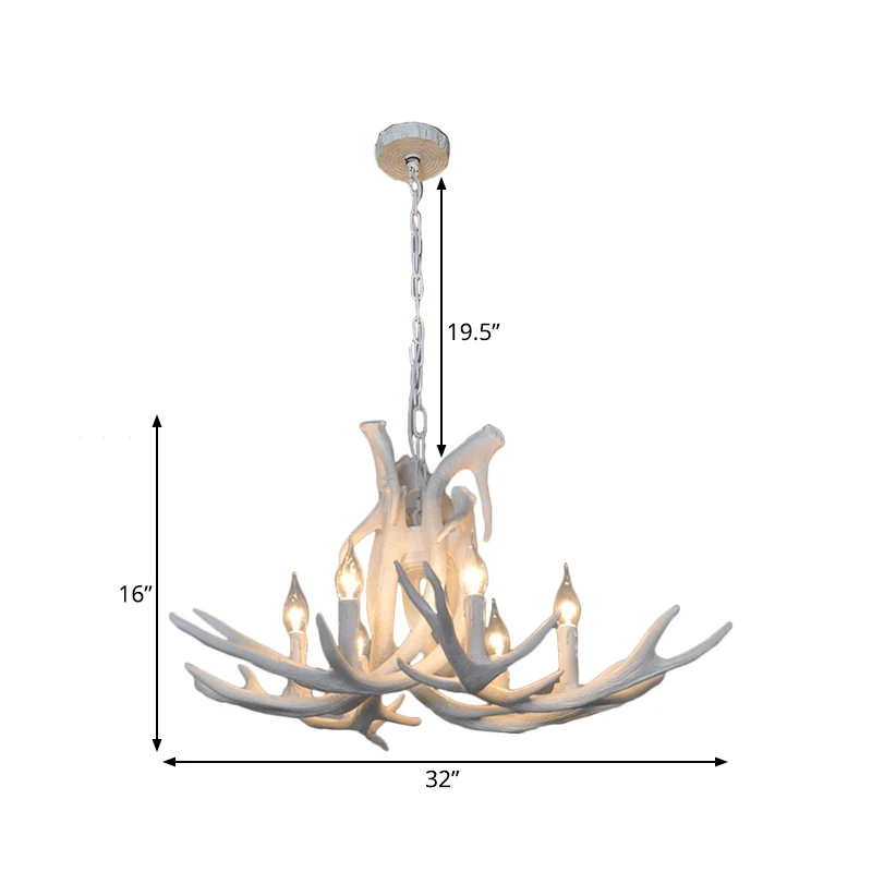 Lustre en résine blanc/marron et jaune, éclairage en bois de cerf, lampe à suspension traditionnelle à 6 lumières pour sal...