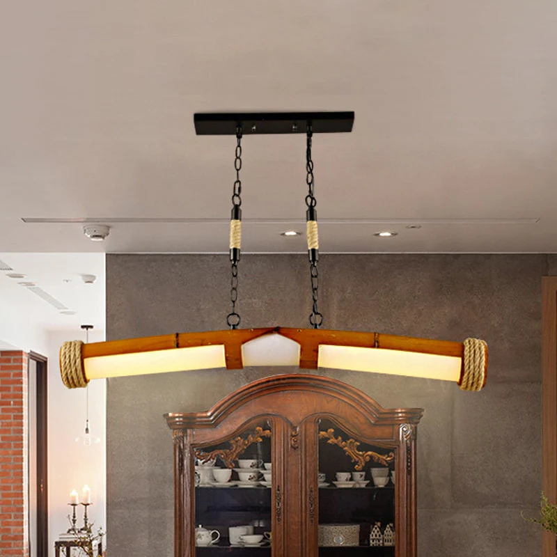 Lustre rustique élégant Beige en forme de Tube, éclairage suspendu en bois pour escalier et salle de bain Clearhalo