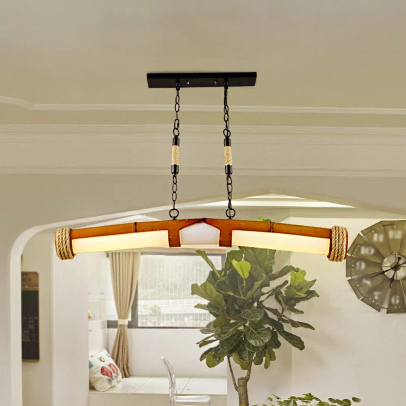 Lustre rustique élégant Beige en forme de Tube, éclairage suspendu en bois pour escalier et salle de bain Clearhalo