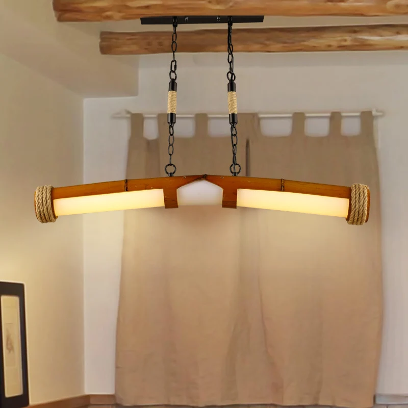 Lustre rustique élégant Beige en forme de Tube, éclairage suspendu en bois pour escalier et salle de bain Clearhalo